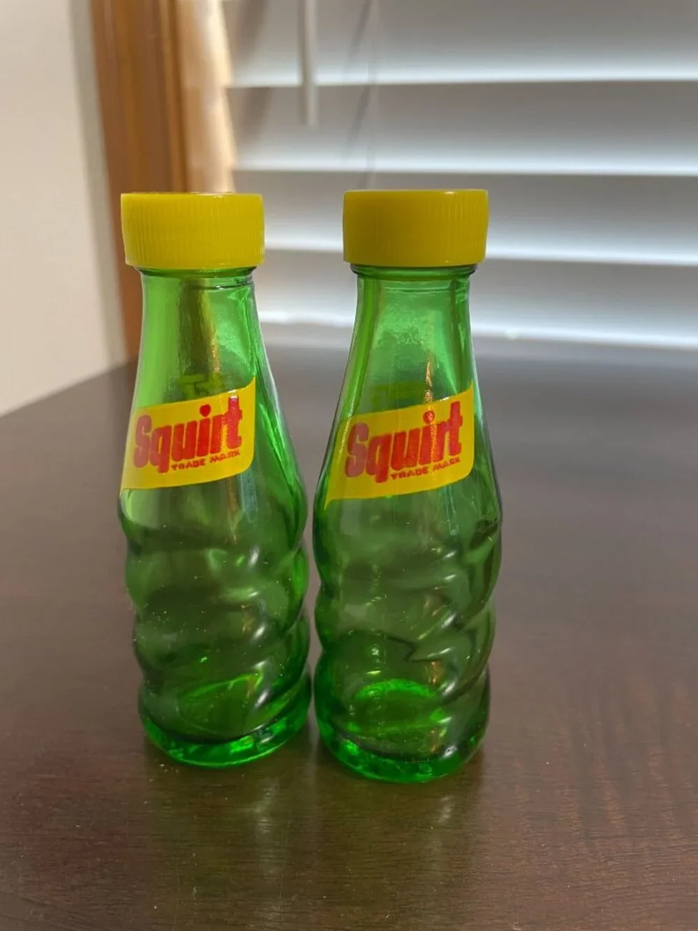 Vintage 1974 Squirt Soda Bottle Glass Salt and Pepper Shaker Set
